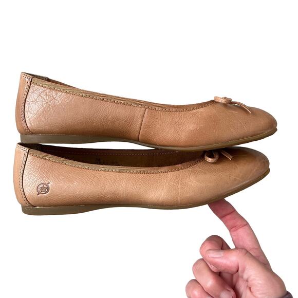 Born Tan Leather Brin Ballet Flats Bow Womens Comfort Casual Neutral 7 - Picture 7 of 9